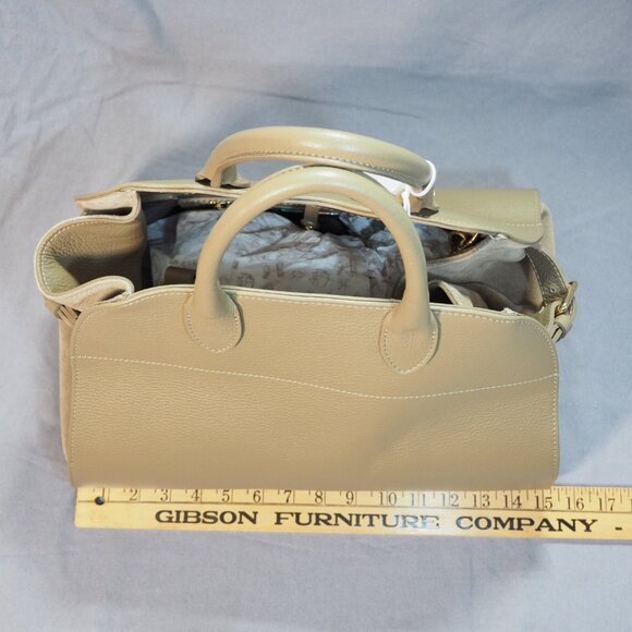 Anna Paola Riva Bag Taupe Leather Viral Commuter Satchel Purse Hand Shoulder - Picture 12 of 14